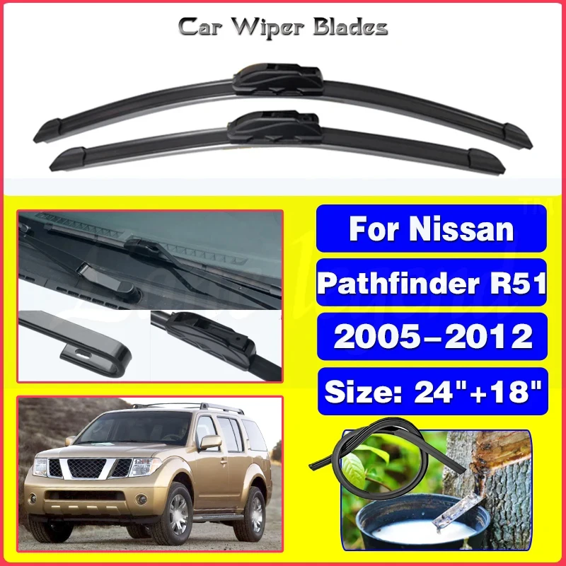 

Wiper LHD Front Wiper Blades For Nissan Pathfinder R51 2005-2012 2011 2010 Windshield Windscreen Window Car Rain Brushes 24"+18"