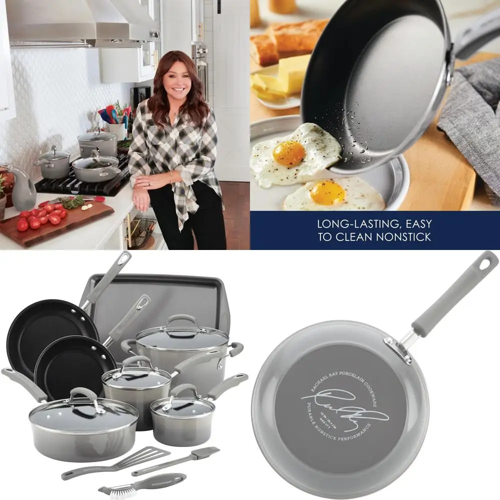 

Sea Salt Gray 14-Piece Nonstick Cookware Set by Brights