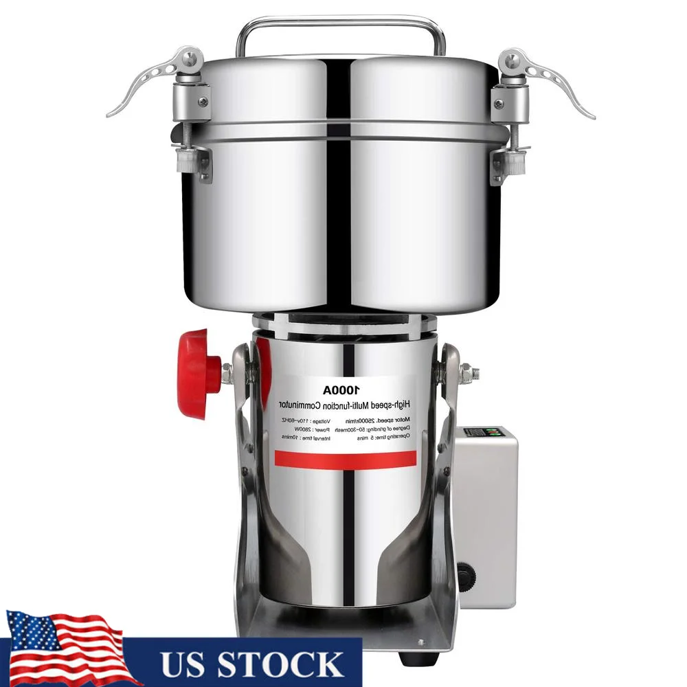 Electric Grain Mill Grinder 304 Stainless Steel Pulverizer Commercial Corn Mill Spice Coffee 1000g Capacity 50-300 Mesh Grinding