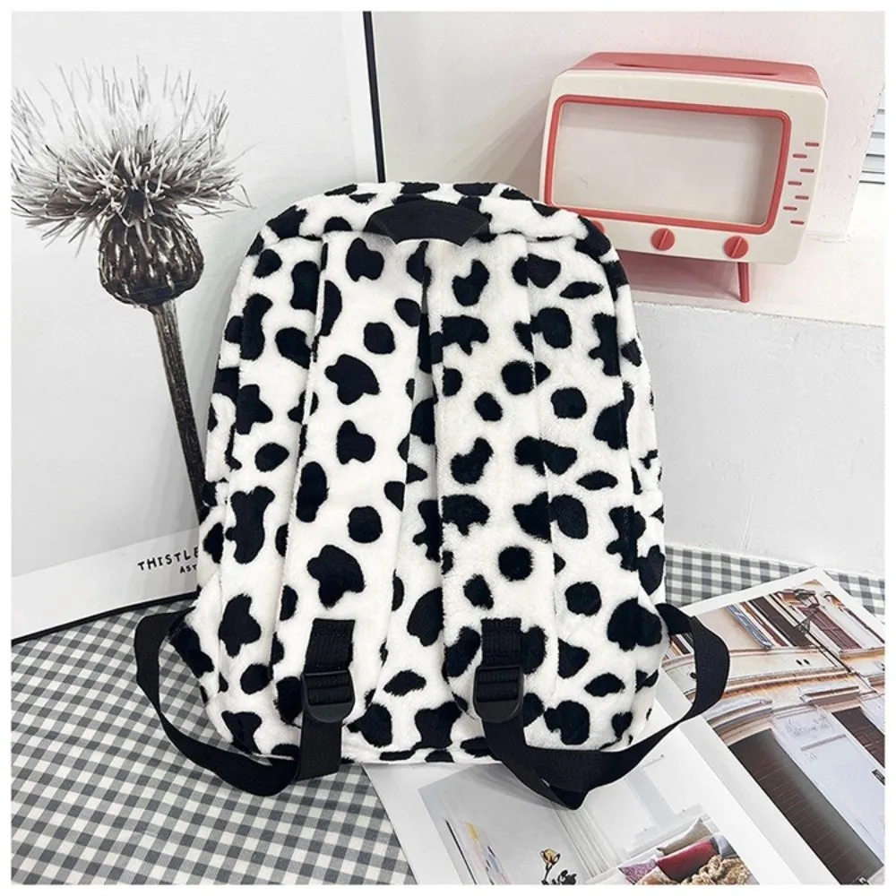 Plush Leopard Print Backpack Lightweight Ulzzang Students School Bag Korean Style College Style Students Daypack Work