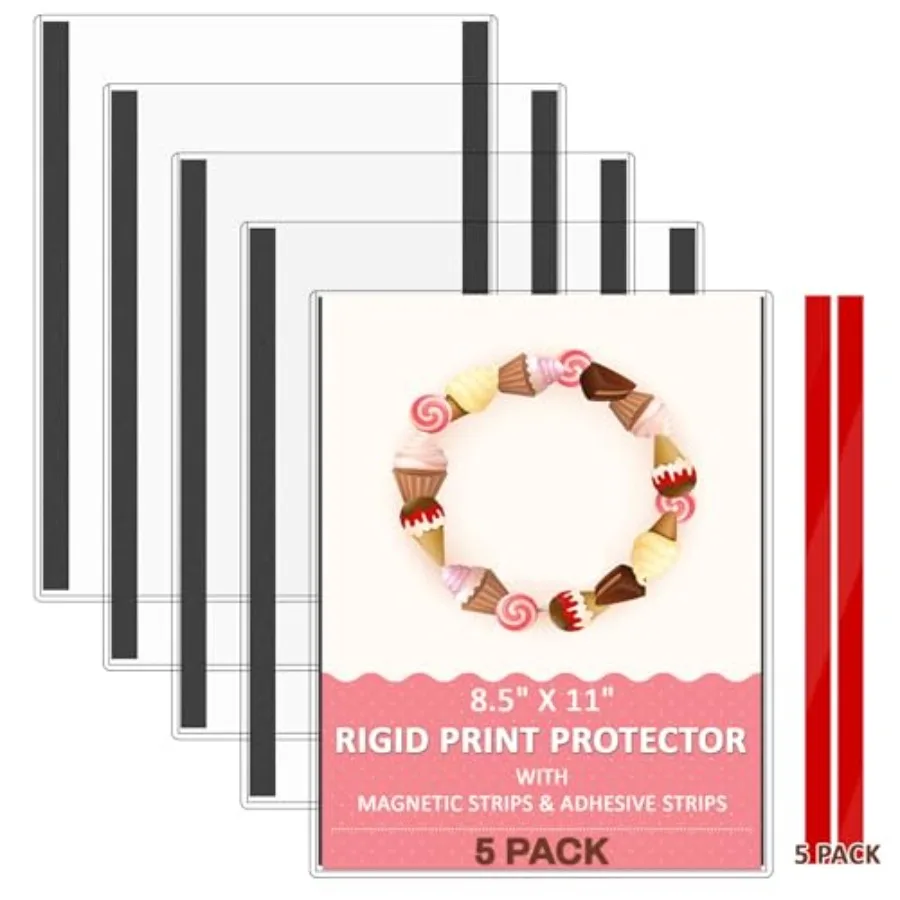

5PCS Magnetic Sign Holder 8.5 x 11 Magnetic Picture Frames for Refrigerator, Rigid Plastic Print Protectors with Magnet and Adh