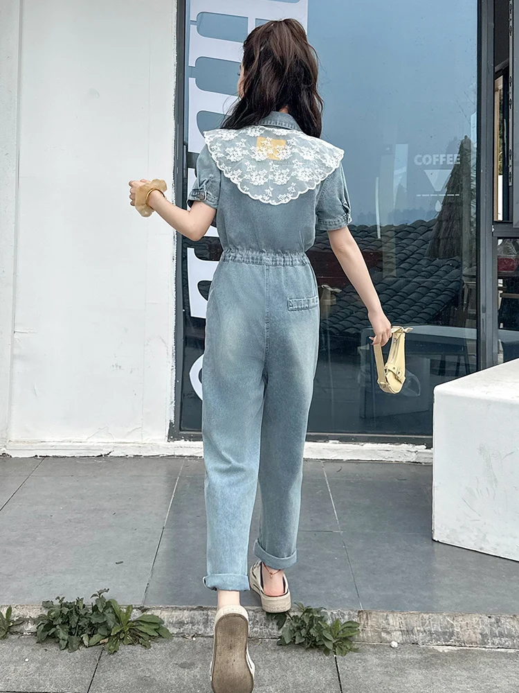 Mono de Mezclilla de Verano para Mujer, Informal, de Cintura Alta, Pierna Recta, Mezcla de Algodón, Estilo Coreano