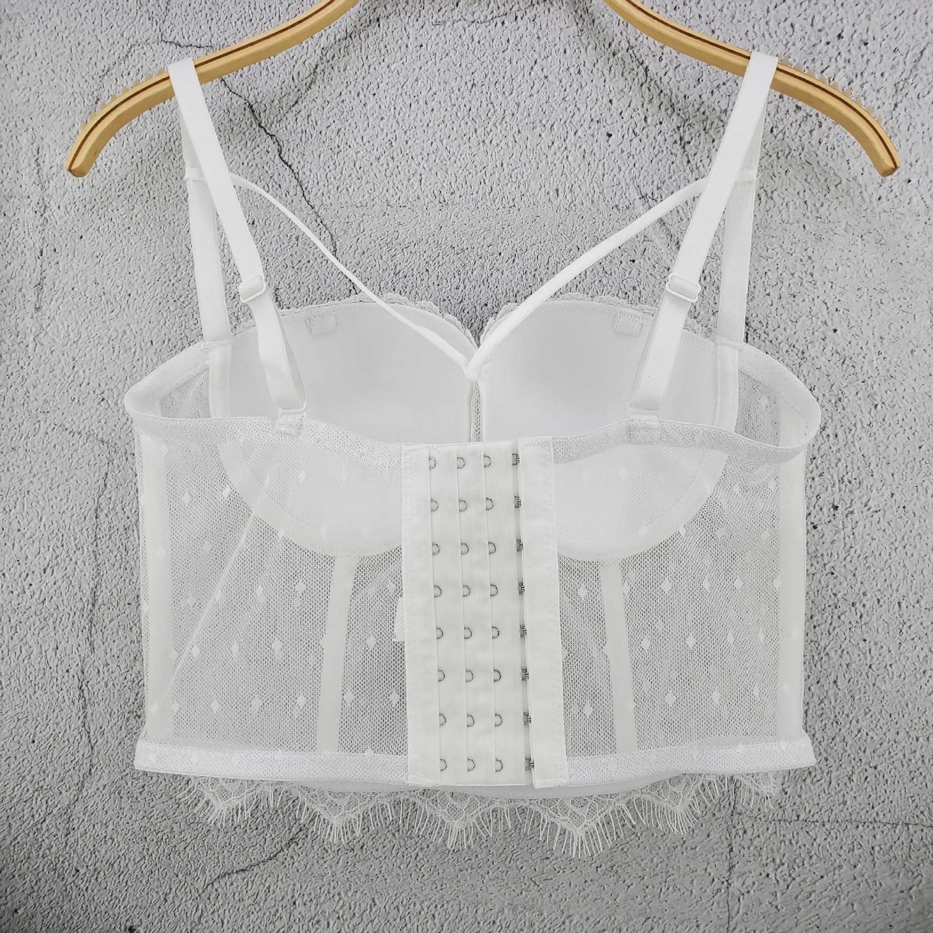 J738 دروبشيب حمالات صدر جميلة باللون الأسود والأبيض للفتيات والنساء سلسلة ذاكرة حلوة شرابة صغيرة بدون أكمام مع ملابس داخلية بحزام أنيق