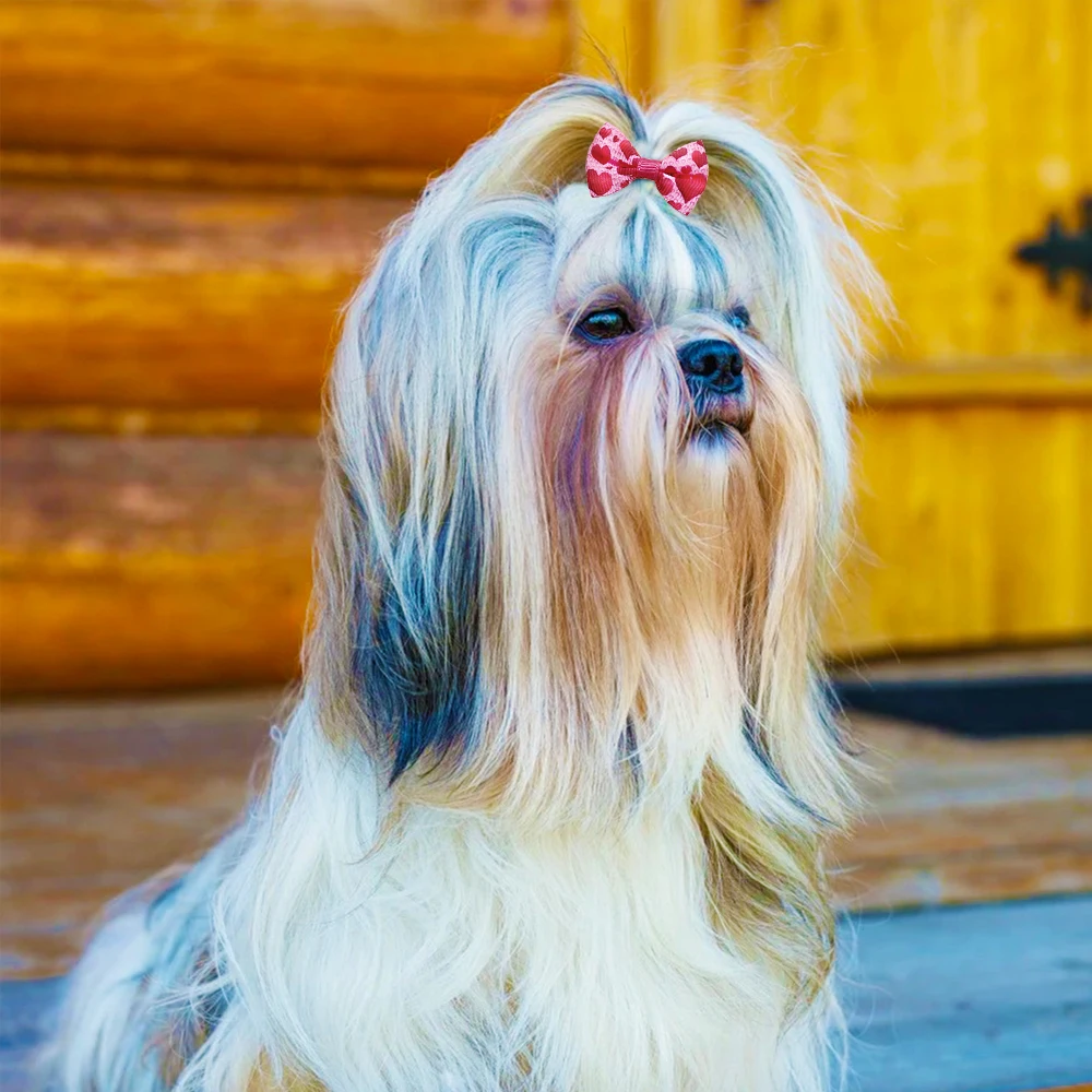 100 pçs acessórios para animais de estimação do cão arcos de cabelo moda bonito do cão arcos de borracha bandas colar de cabelo do animal de estimação decoração para acessórios do cão