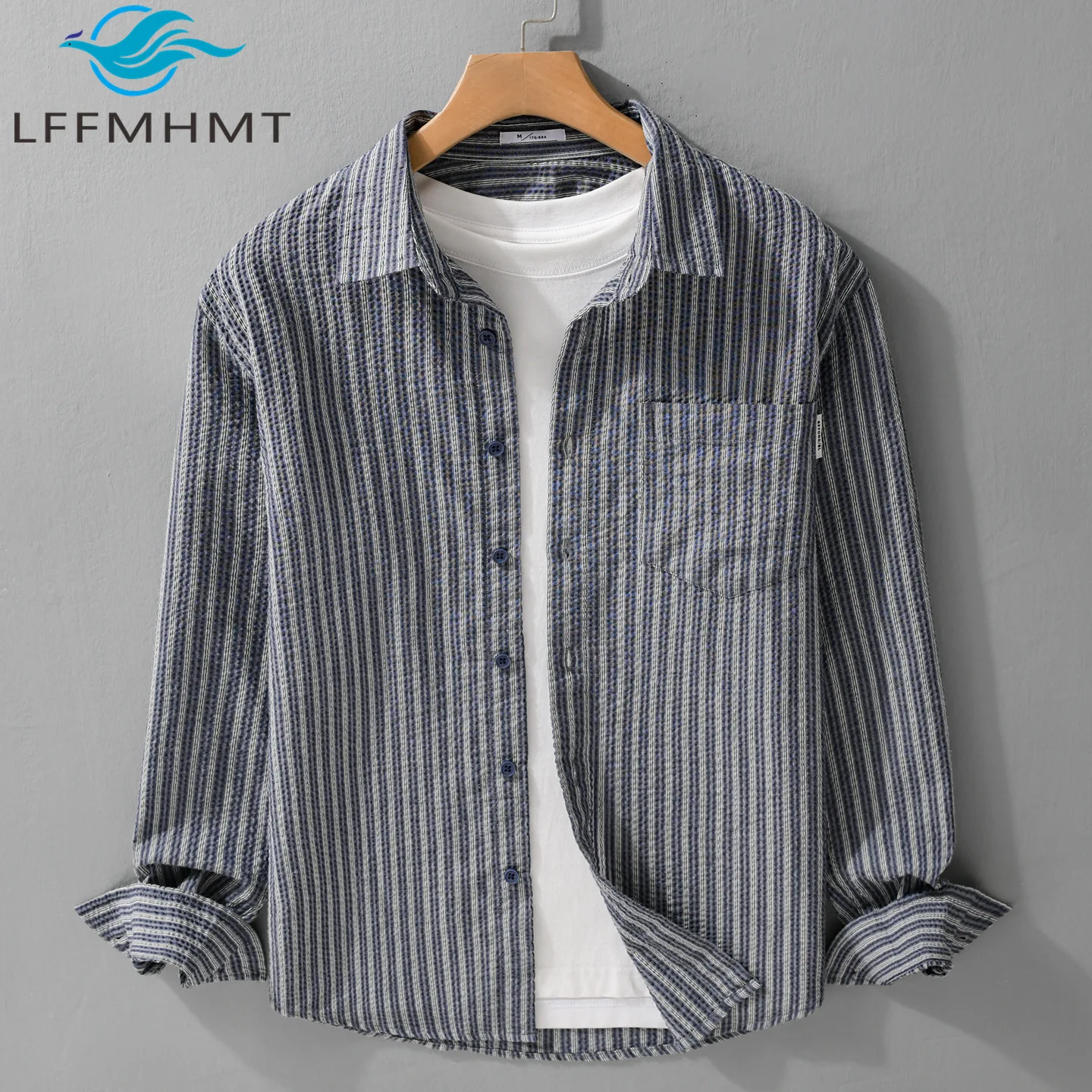 

Simple Striped Casual Cotton Blended Shirt Men's Japan Fresh Style Versatile Loose Spring Autumn Shirt Basical Daily Tops 8013