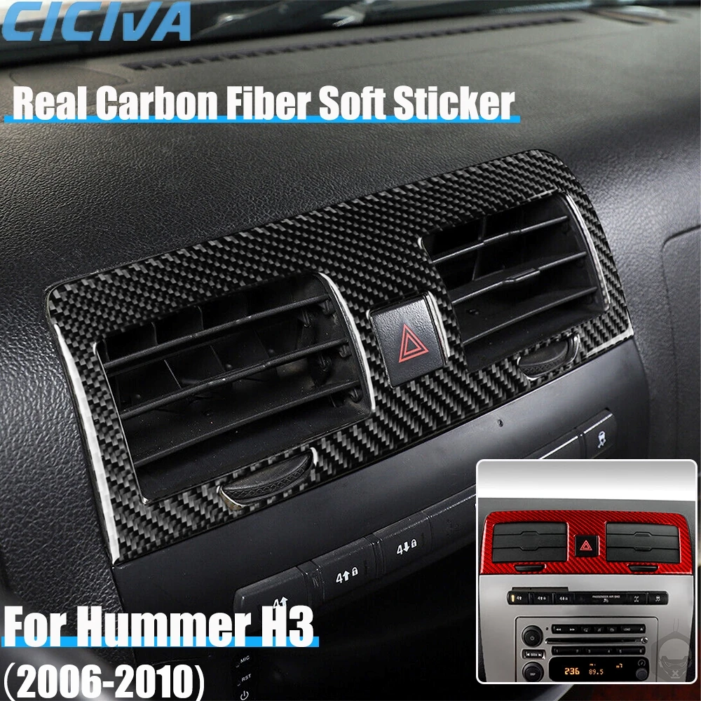 

Real Carbon Fiber Car Accessories Center Air Vent Decorative Trim Cover Soft Sticker For Hummer H3 2006 2007 2008 2009 2010