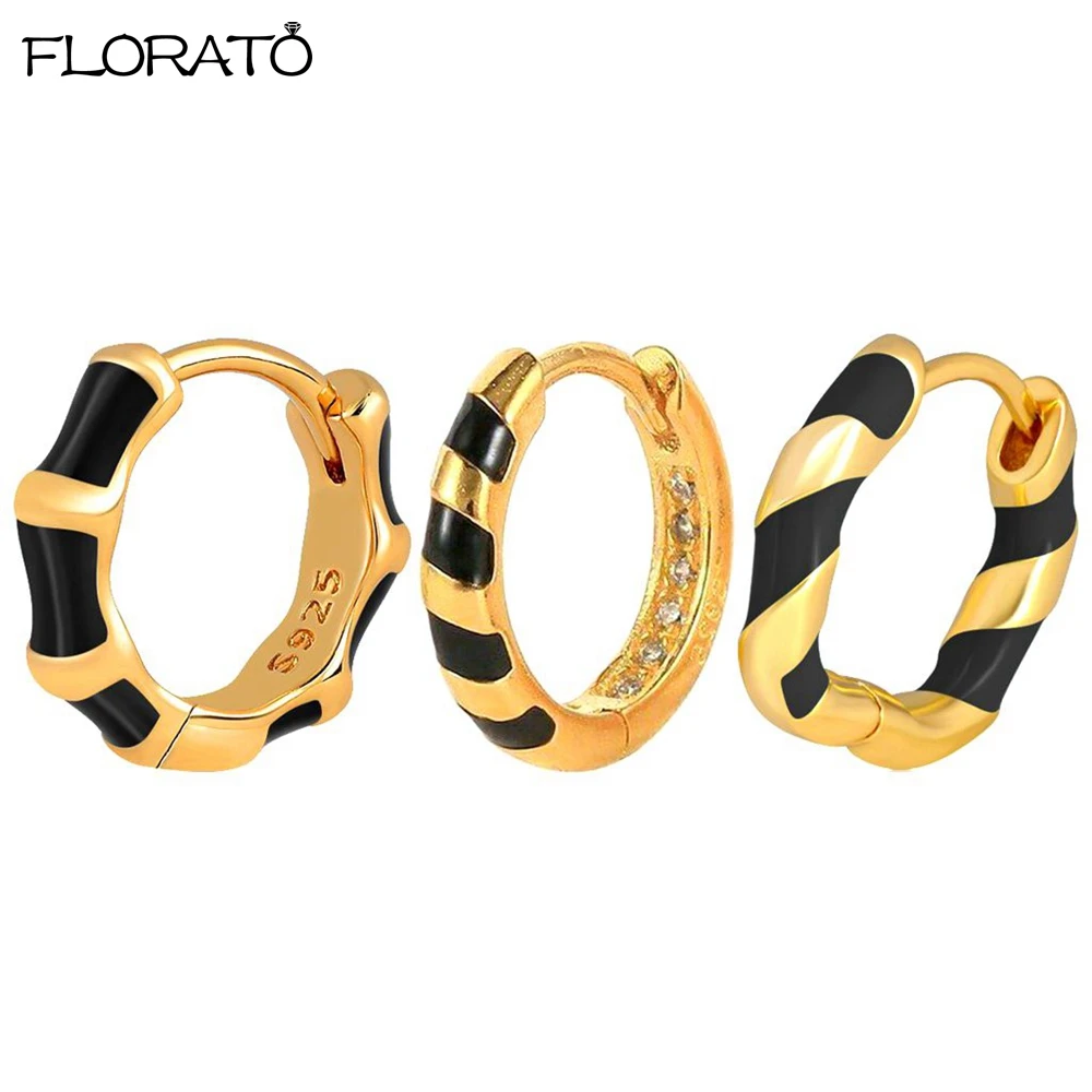 

925 Sterling Silver Needle Fashion Enamel Striped Small Huggie Earrings Trend 18K Gold Hoop Earrings for Women Vintage Jewelry