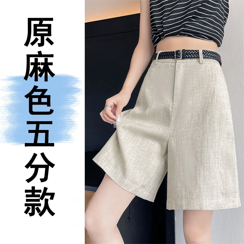 Korean Ladies Fashion High Waist Trousers Summer Women Loose Linen A-line Pantalons Spring Female Large Size 5XL Wide Leg Shorts