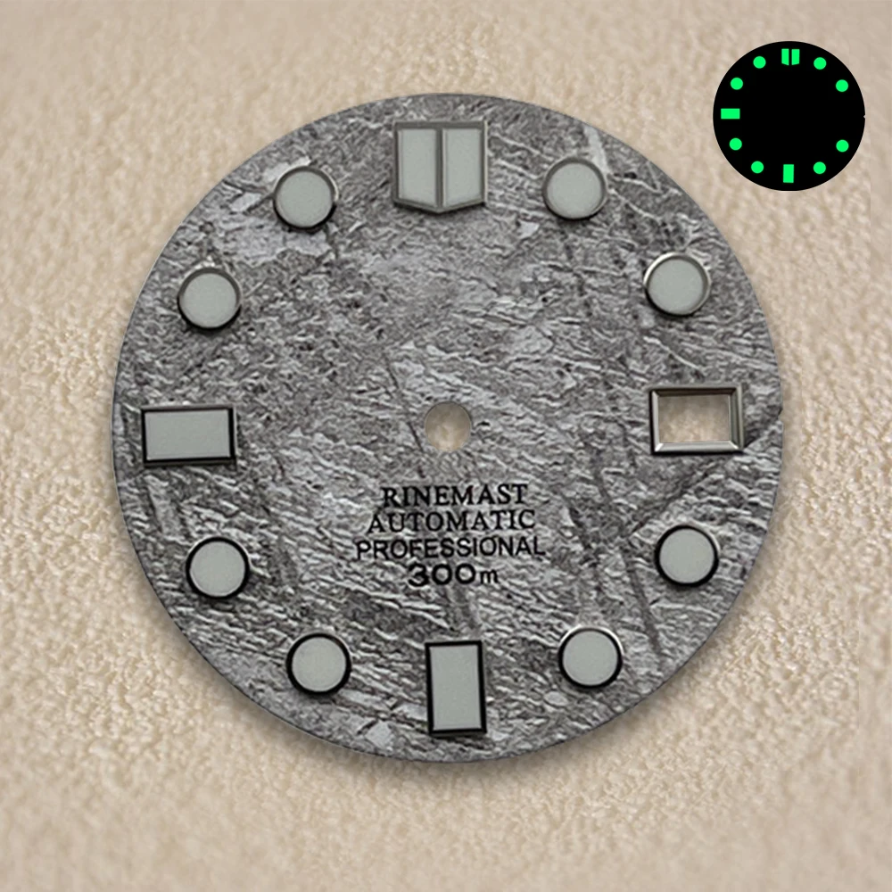 Quadrante in meteorite da 28,5 mm S Logo NH35/NH36 Movimento automatico giapponese C3 Orologi luminosi verdi Accessori modificati Grigio/Nero