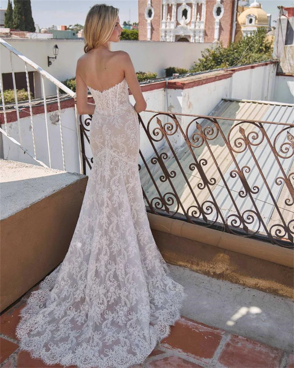 Kyoto personnalisé ivoire dentelle Appliques sirène robe de mariée sans bretelles fermeture éclair dos robes de noche balayage Train soirée formelle 2025