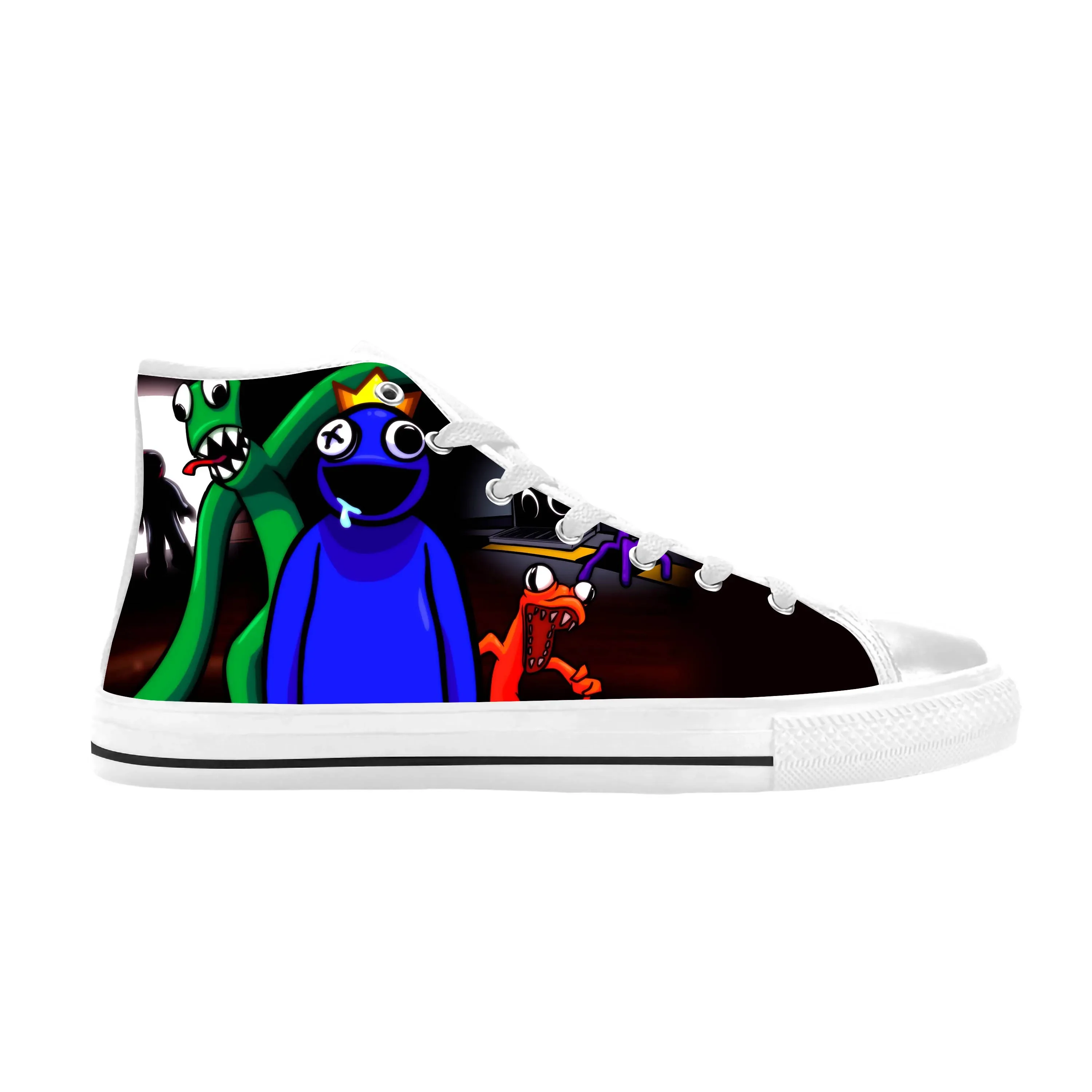 Homens e mulheres Casual High Top Sneakers, Cartoon Game, Manga Comic, arco-íris, anime, respirável, confortável, respirável, impressão 3D, amigo quente