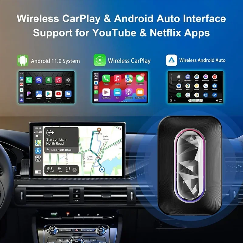 In stock Small Portable Wireless Carplay Adapter Black Box Smart Car Multimedia Module Dongle Netflix YouTube Access Auto Electr