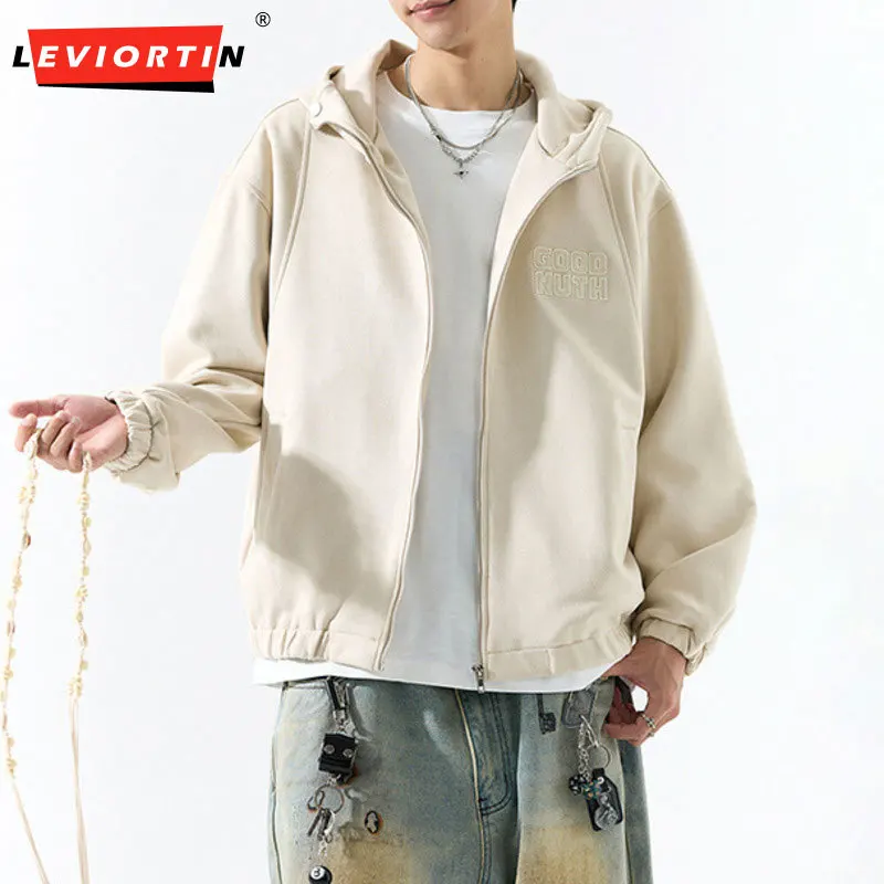 

Зимняя мужская модная уличная толстовка с капюшоном, свободная повседневная удобная куртка-толстовка на молнии в американском стиле ретро с буквенным принтом