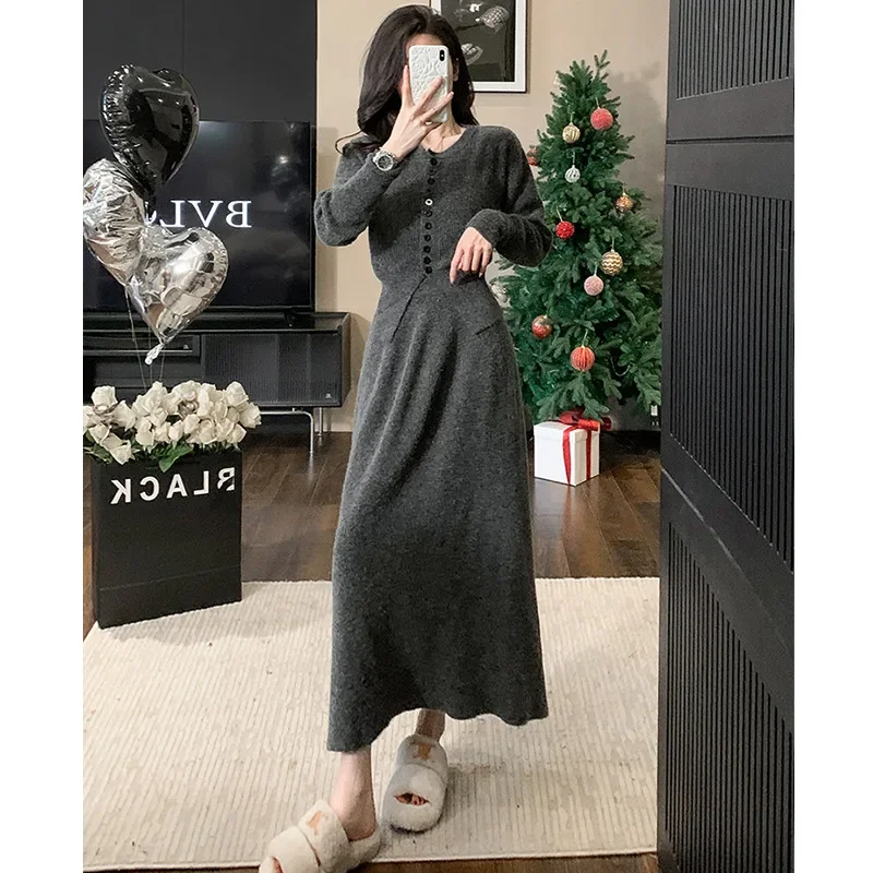 Muslim Knitting Two Piece Sets Women Cardigan Single Breasted Sweater Coat Long Skirt Suit Casual Ensemble Skirts Outfits