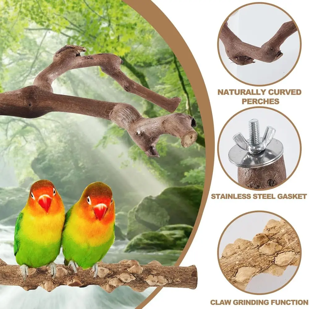 6-Piece Bird Perch Set - Natural Wood Grape Sticks, Paw Grinding, Bird Stand & Toys for Parakeets, Cockatiels, Conures, Budgies view 3