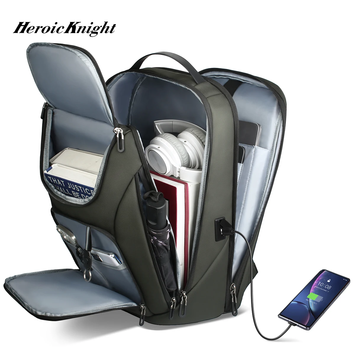 Heroic Knight-mochila para portátil de negocios, bolso de hombro de 17,3 pulgadas con doble puerto USB, impermeable, gran capacidad, multiusos, para