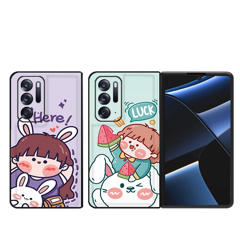 

Find N Funda Case for Oppo Find N findn Rabbit Girl Cake Pattern PU Leather Coque Protection Mobile Phone Case Cover Find N Capa