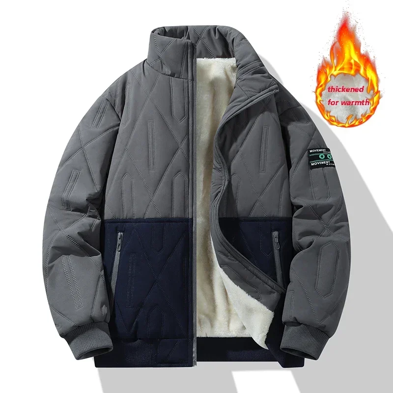 2025 New Winter Thermal Fleece Lined Coat Thicken Warm Winter Fleece Parka Windproof Outdoor Jacket Men's Diamond Quilted Jacket