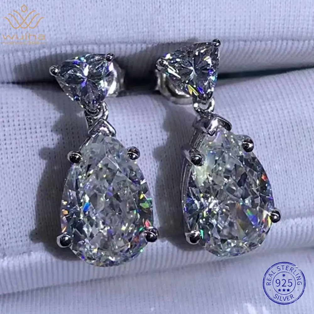 WUIHA Real 925 Sterling Silver Pear 8CT VVS White/Pink/Yellow Sapphire D color Synthetic Moissanite Drop Earrings Drop Shipping