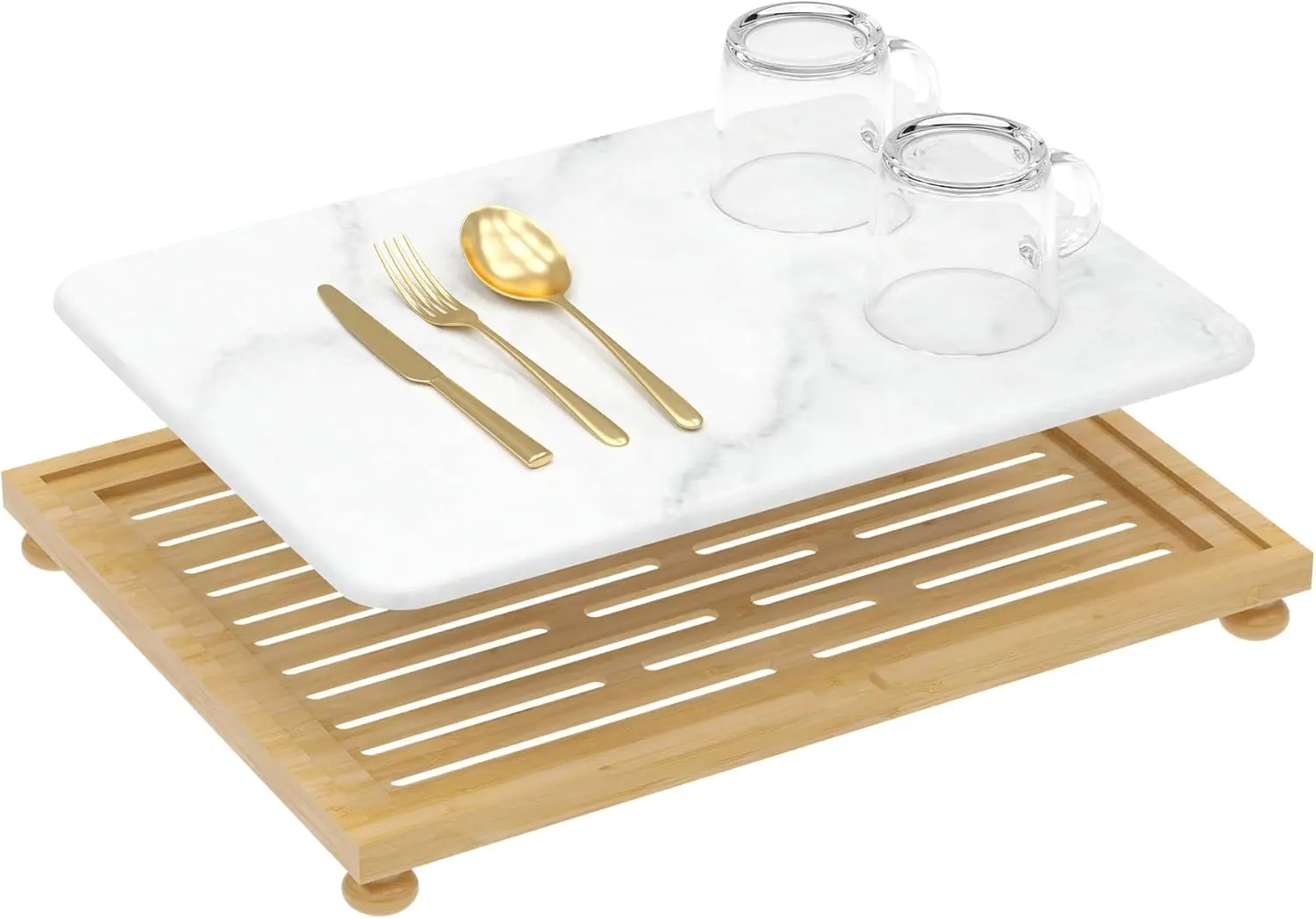 

Супервпитывающий кухонный коврик из диатомитовой земли с бамбуковой подставкой, быстросохнущая подставка для посуды 16x12, мраморно-белый