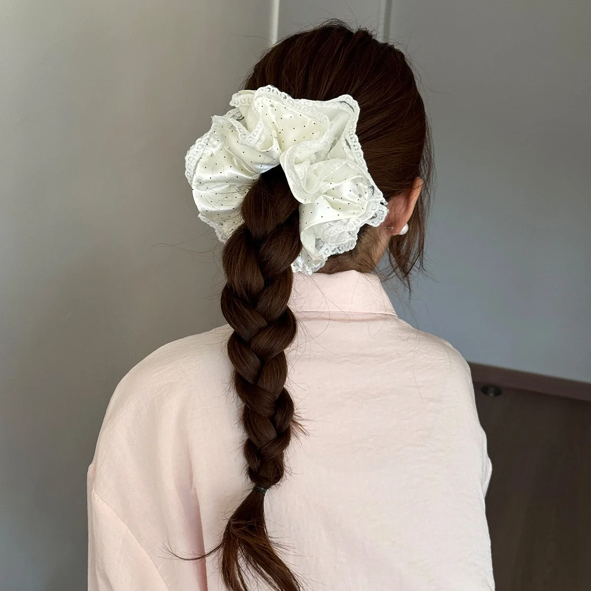 New Polka Dot Lace Double-layer Large Intestine Hair Band, Feminine Charm Hair Bun Hair Tie Hair Band Sweet Style Cute Scunchies
