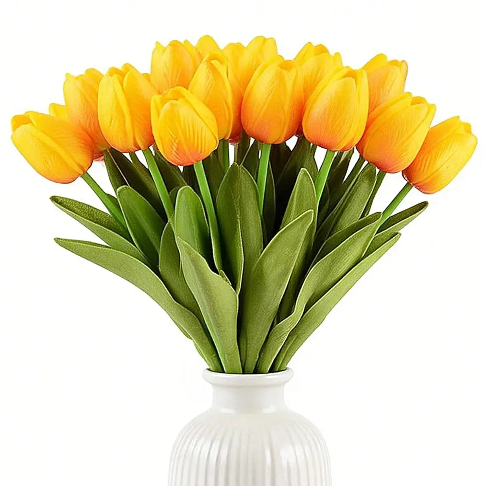 

Искусственные тюльпаны для свадебного декора и фестивалей, букет из искусственных цветов Real Touch PU, набор из 20 штук (желто-красный)