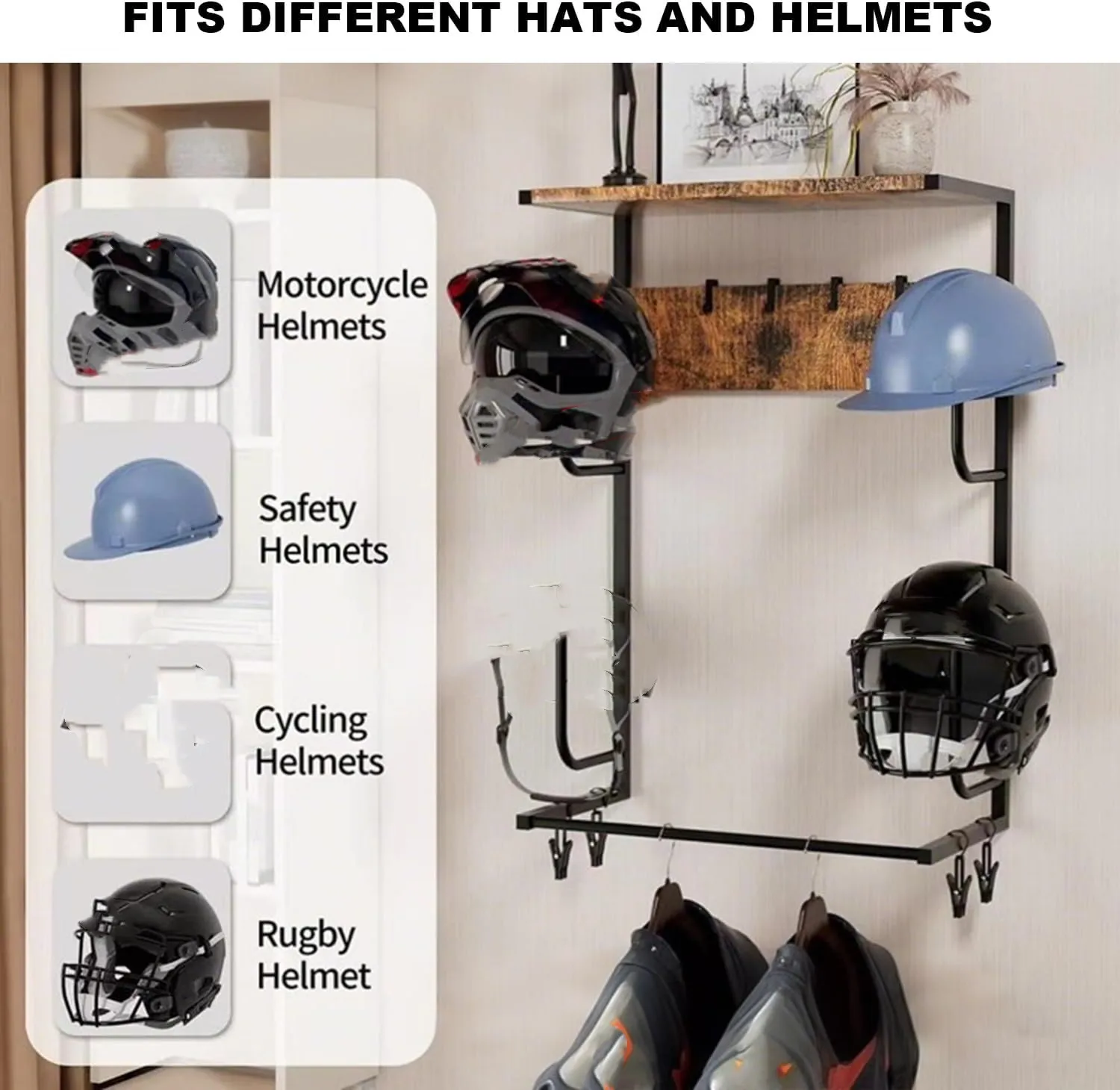 1Pcs Holz Motorrad Helm Rack Wand Montiert Motorrad Helm Display Rack Holz Motorrad Leder Ausrüstung Rack