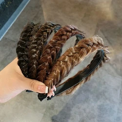 Lazy Wig Twist Headbands For Women Wide Fishbone Braids Hairbands Handmade Retro Head Hoop Hair Styling Headwear Accessories