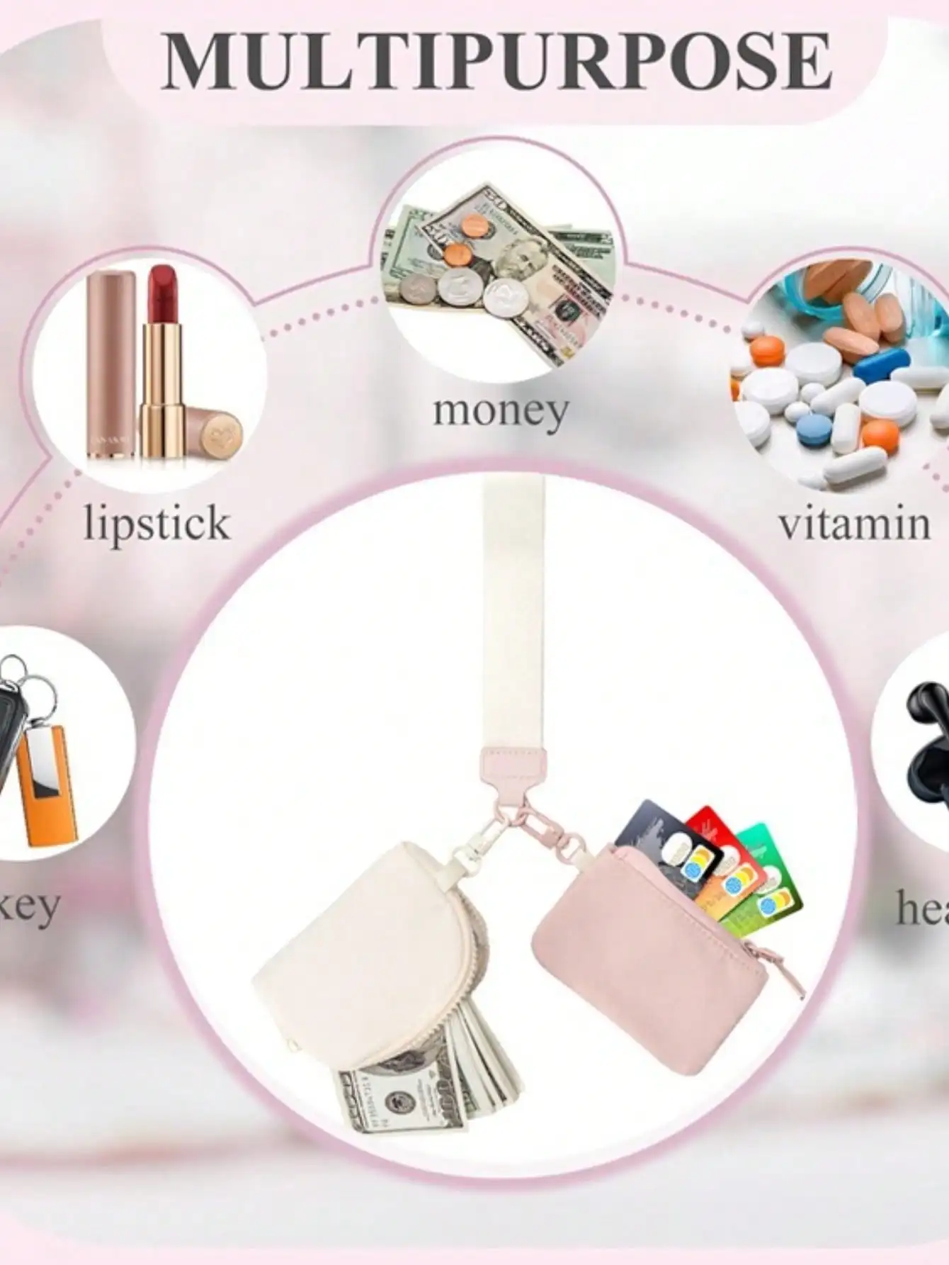 LuLu Style Women Simple Wallet Waterproof Nylon Wristlet Pouch Multifunctional For Keys Cards S Cash Fashion Key Chain Detachable & Card Holder Suitable For Sporty & Everyday Use For Women Wallet Mini Wallet Purse Wallet Wallet Keychain Coin Wallet view 6