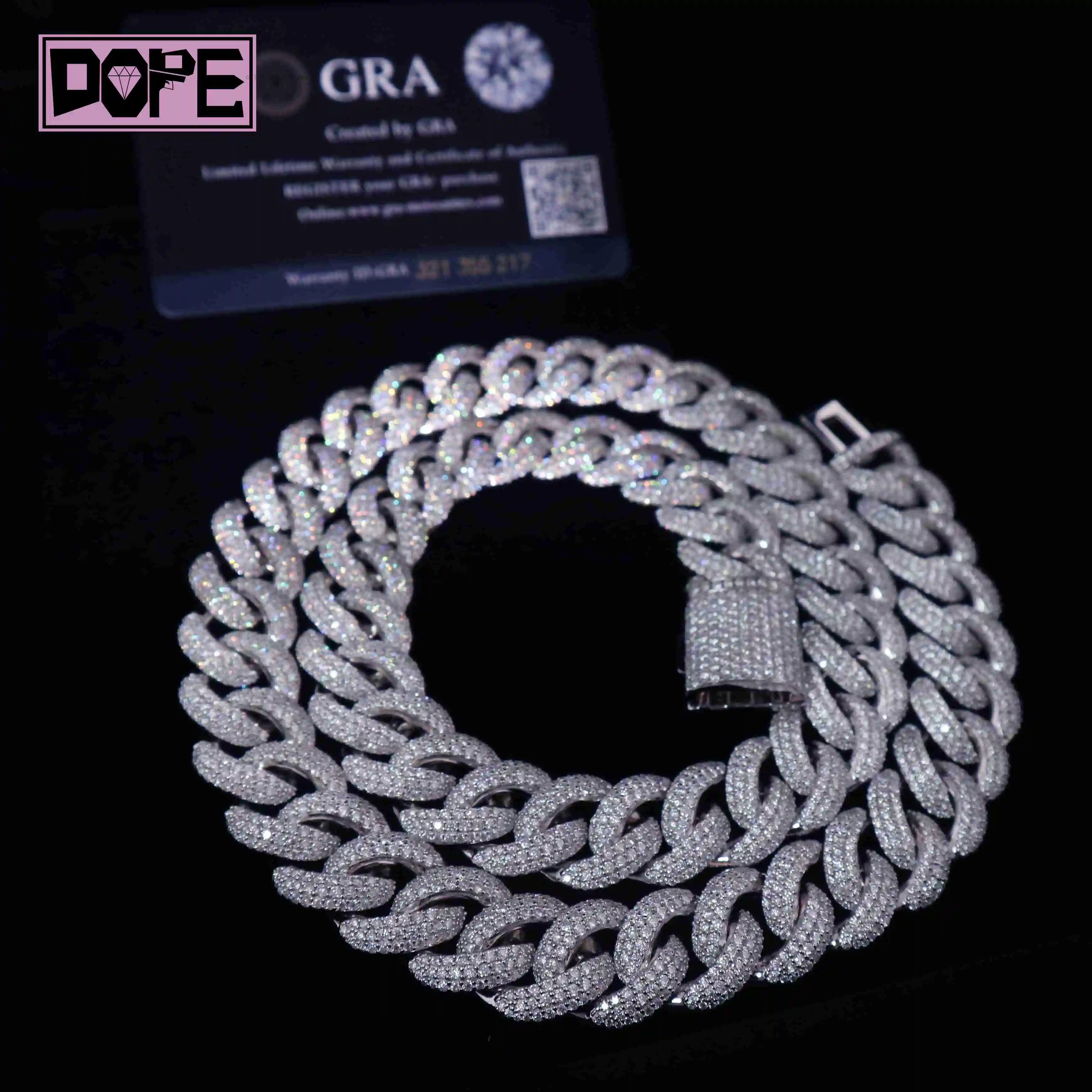 Hop Hip Jewelry 18mm Cuban Link Necklace Borderless Bubble 925 Silver Iced Out Moissanite Cuban Chain for Men