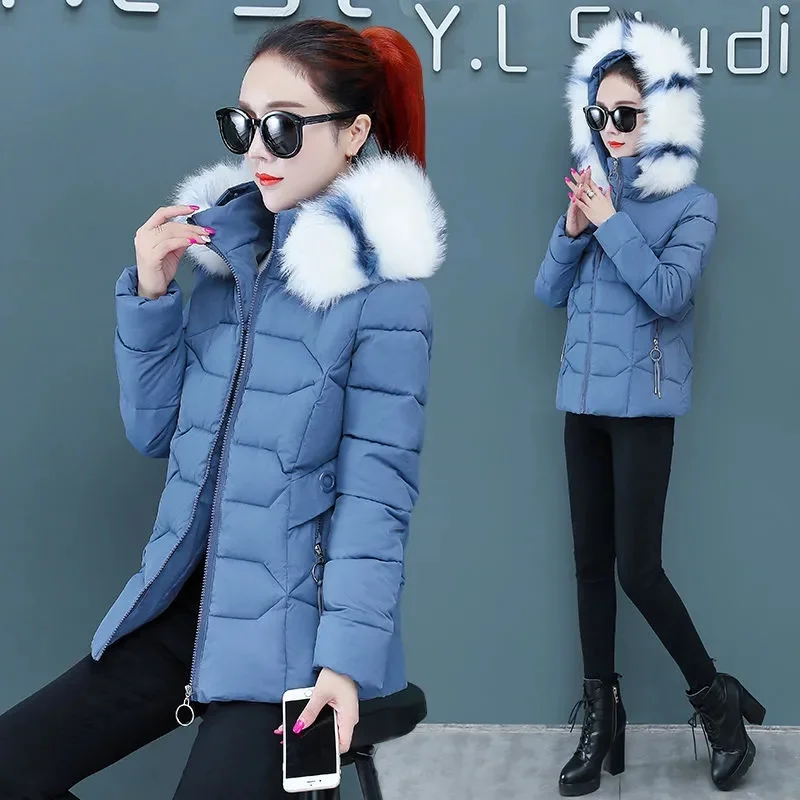 2023 New Winter Coat Women Parka Fur Collar Hooded Female Puffer Coats Casual Down Cotton Jacket Parkas Thick Warm Outerwear