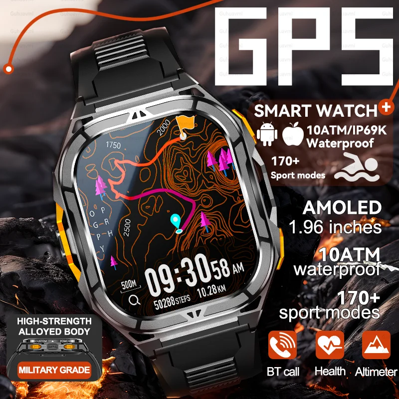 

2025 New Military Grade TREX3 Watches GPS Track 10ATM Waterproof Swim Smart Watch 1.96-inch AMOLED Men BT Call Sports Smartwatch