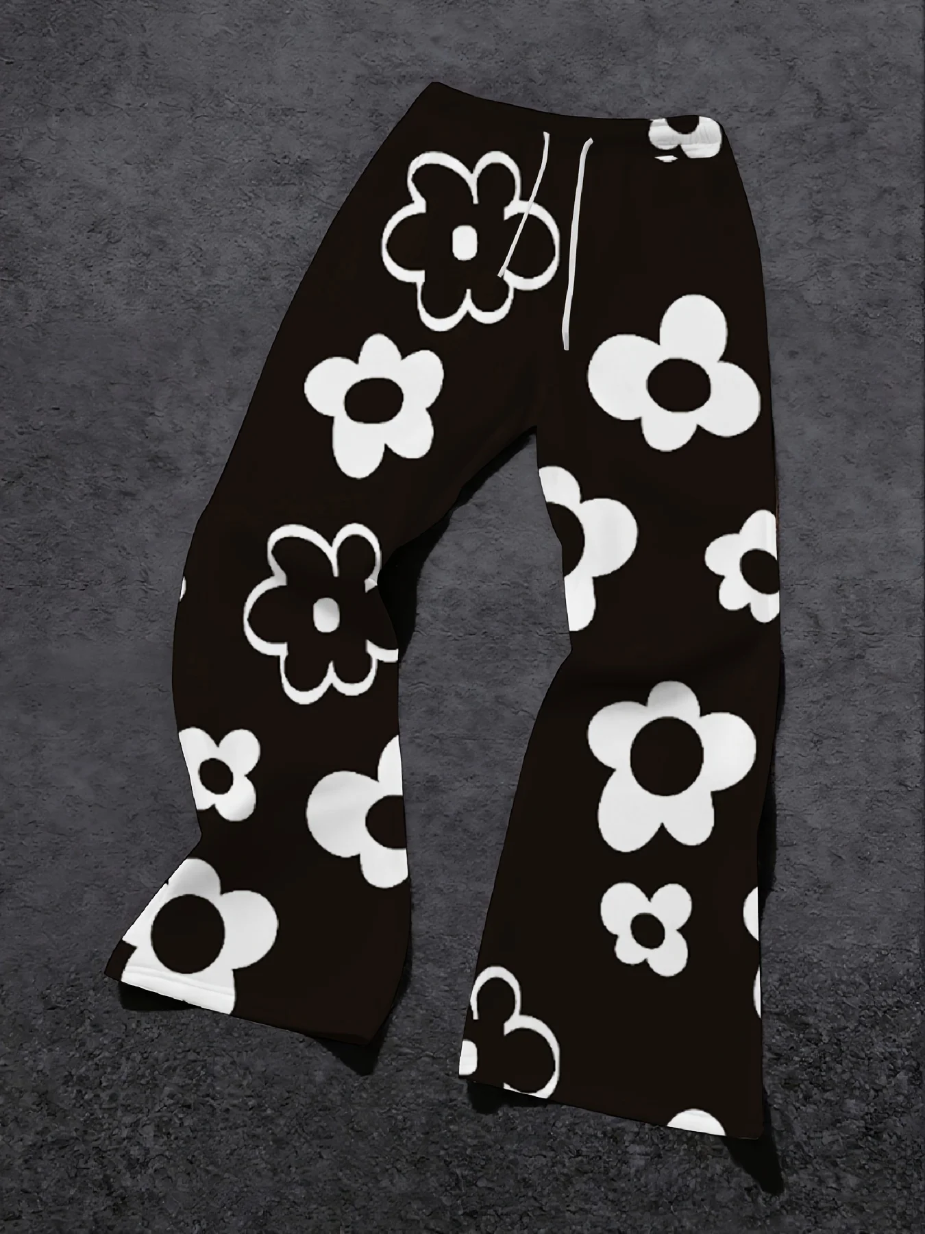 Y2K Millennium Style Minimalist Black and White Floral Print Wide Leg Pants for Men and Women, Street Style Personalized Pants