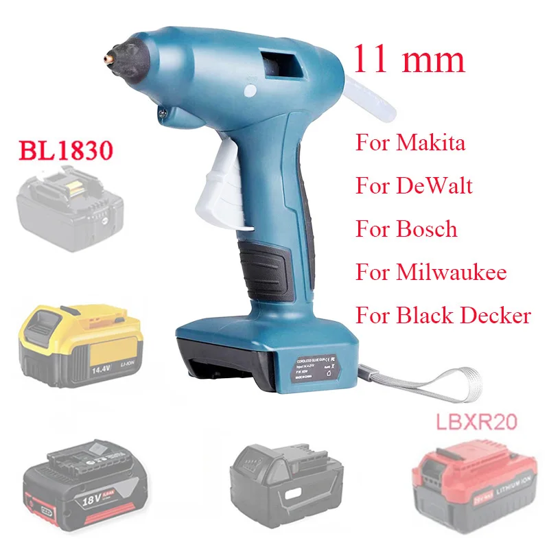 

Wireless Lithium Battery Hot Melt Glue Gun 11mm For Makita BL1830 For Milwaukee For Black Decker For Bosch For Dewalt DCB183