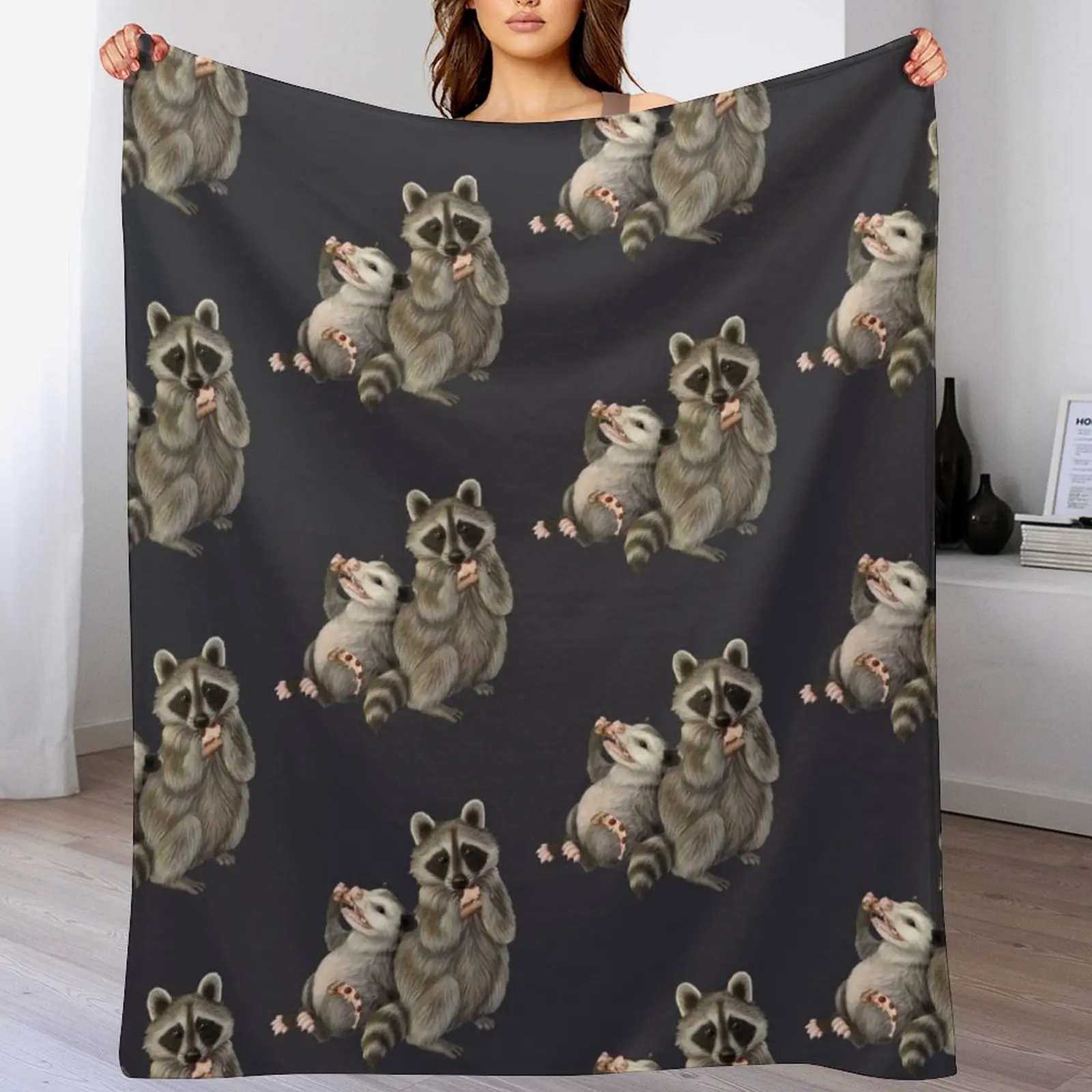 Possum and raccoon with pizza Throw Blanket Bed Blankets For Bed Blankets