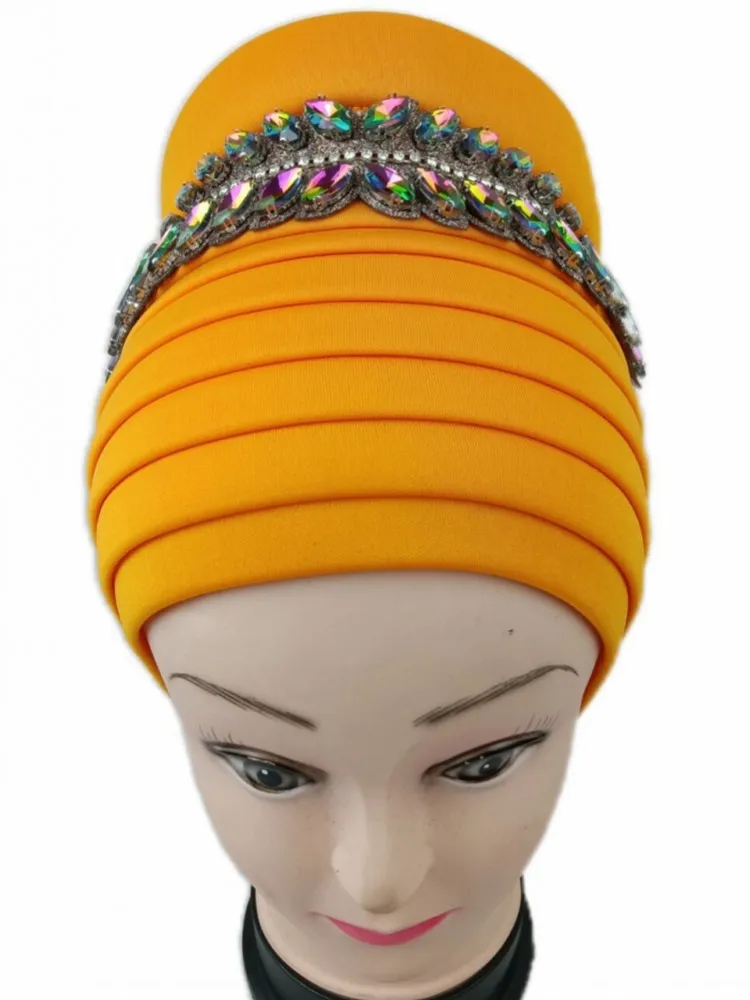 African Muslim Turbans Auto Gele Women Hat Dradped With Bow Bonnet Head Wraps Fashion Solid Bandana African Headtie Hijab Caps