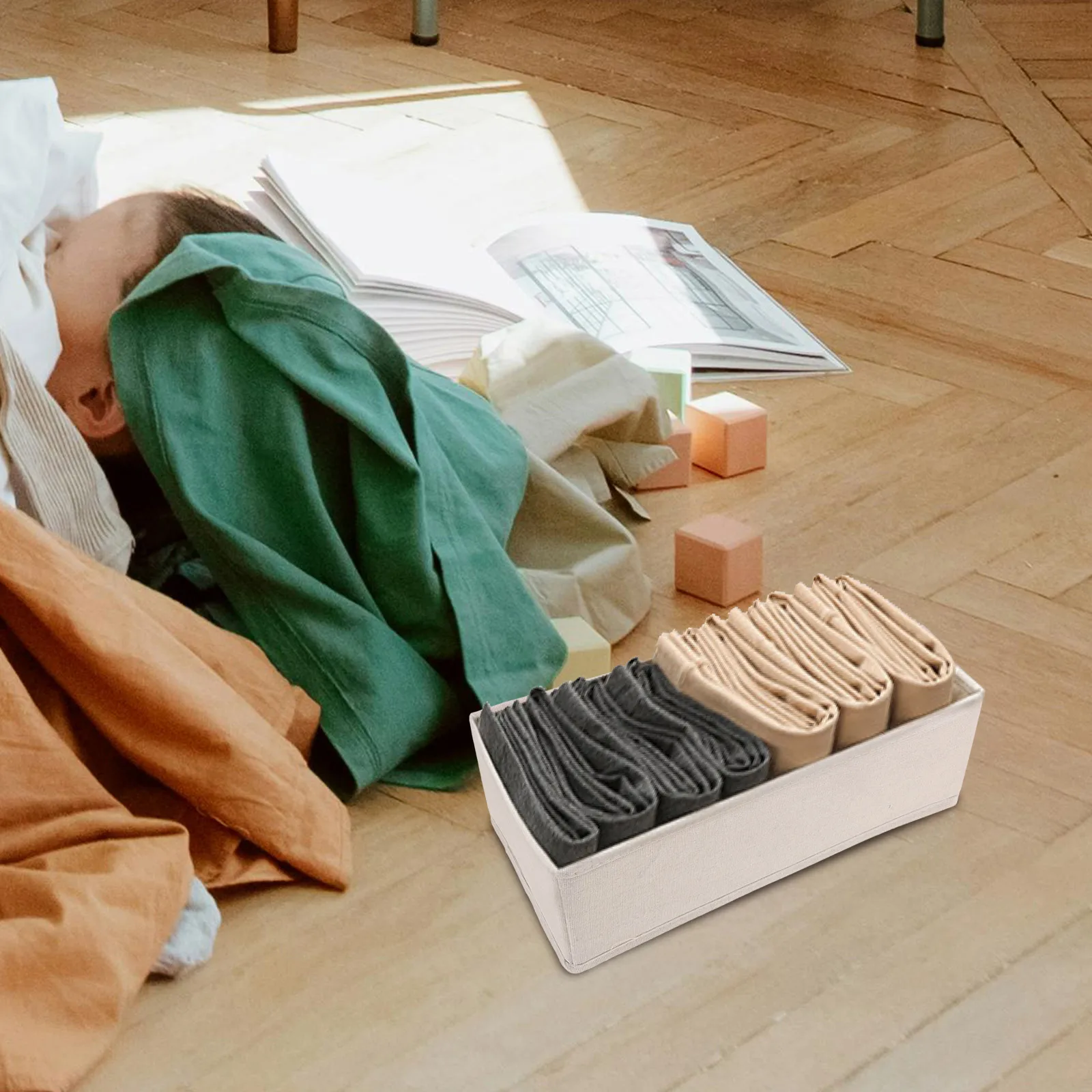 

Cotton Linen Storage Box Foldable Clothes ganizer Large Capacity Drawer Bins Clothing Bins Sock Pant Tshirt Lingerie Storage