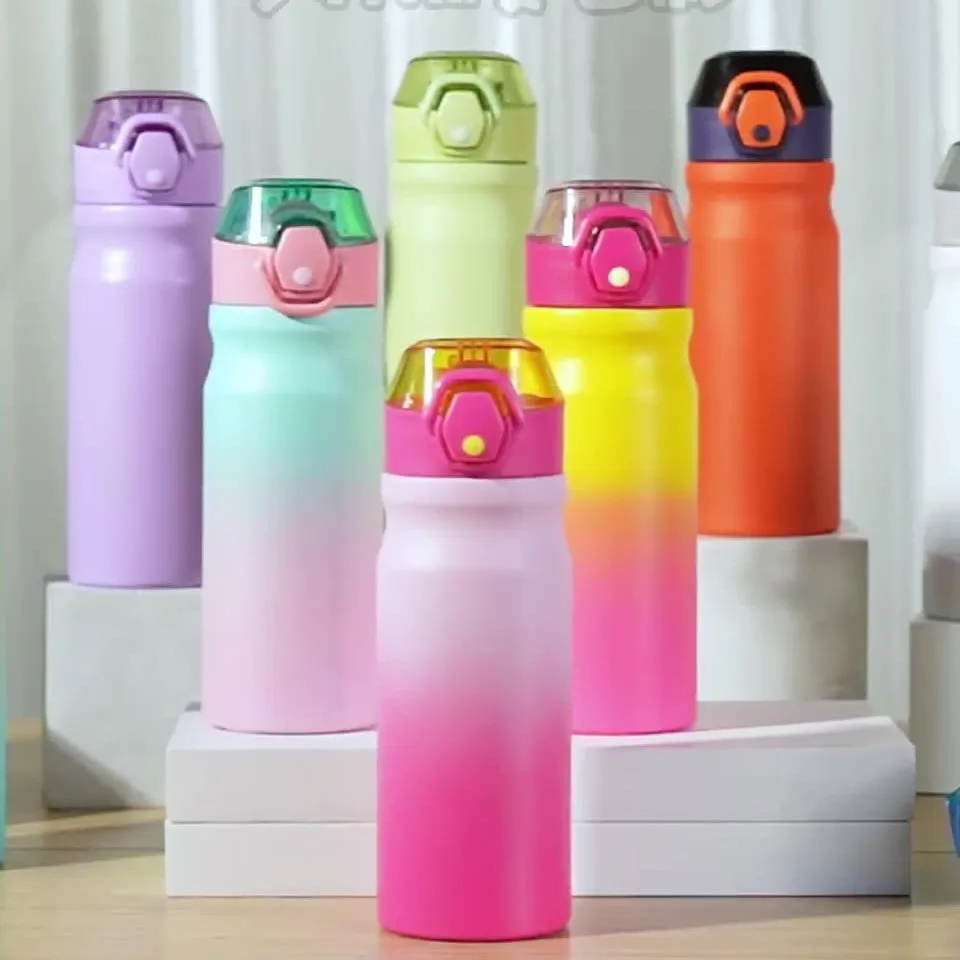 

Custom Logo Metal Sports Insulated Kids Water Bottle Eco-friendly Bicycle Stainless Steel Water Bottles with Straw and Handle
