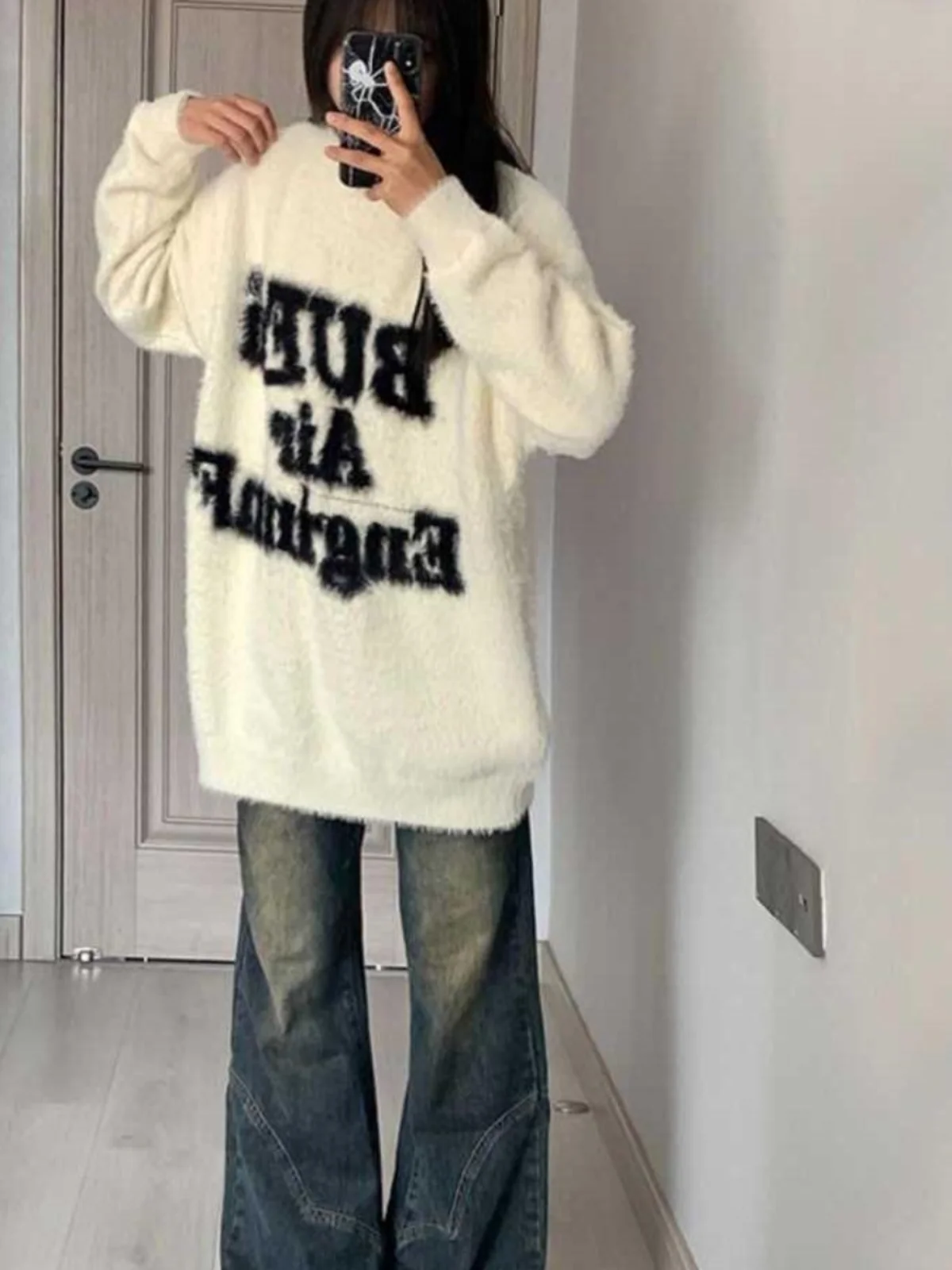 

Свободный вязаный свитер Thiened, женский осенне-зимний свитер Faion для средней школы, свитшот из искусственного меха FUFU