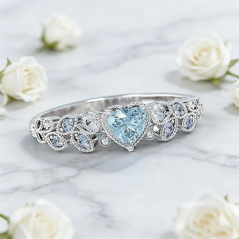 Elegant Beautiful Woman Fashion Silver Color Leaf Heart Rings for Women Noble Princess Engagement Wedding Ring Jewelry