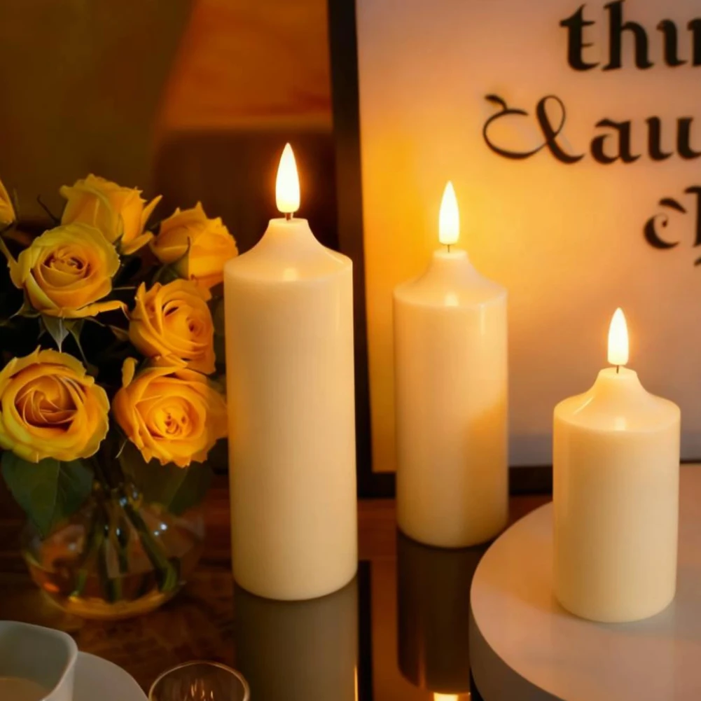 

Набор светодиодных свечей из 3 беспламенных светодиодных мерцающих чайных свечей с 10-клавишным пультом дистанционного управления и таймером, теплая белая лампа для украшения дома