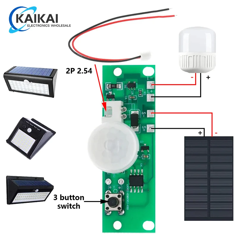 3.7V Solar Lamp Board Control Sensor Night Light Module Controller Module Infrared Human Body Induction Solar Circuit Board