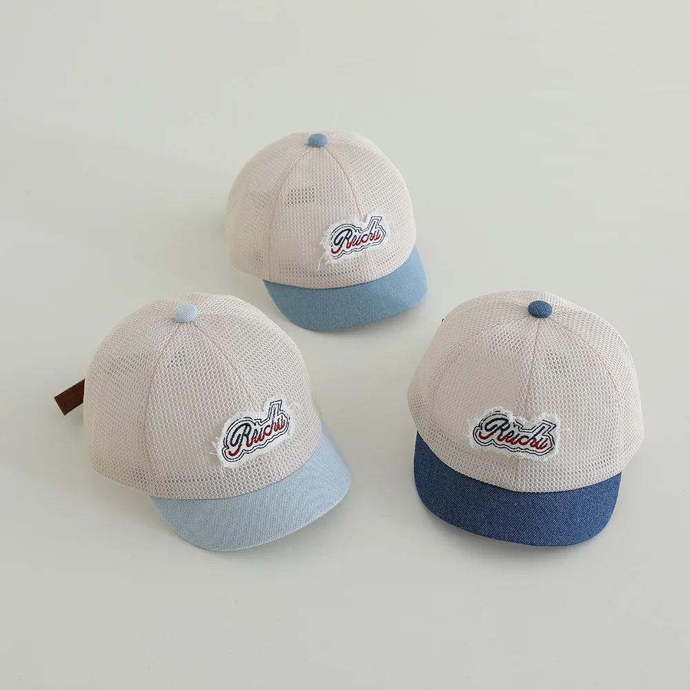 

New Style Children Letter Embroidery Hat 2025 Boys Girls Summer Mesh Sunhat Splicing Fashion Baseball Caps
