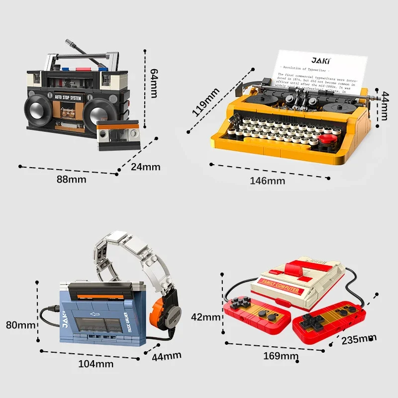 Creative Classic Typewriter Computer TV Building Blocks,City DIY Model Kit Brick Toys For Adults Kids Birthday Present Ideas