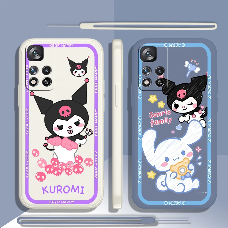 Cute Kuromi Melody Anime For Xiaomi Redmi Note 13 12 11E 11T 10T 10S10 Pro Plus Turbo 5G 4G Liquid Rope Phone Case