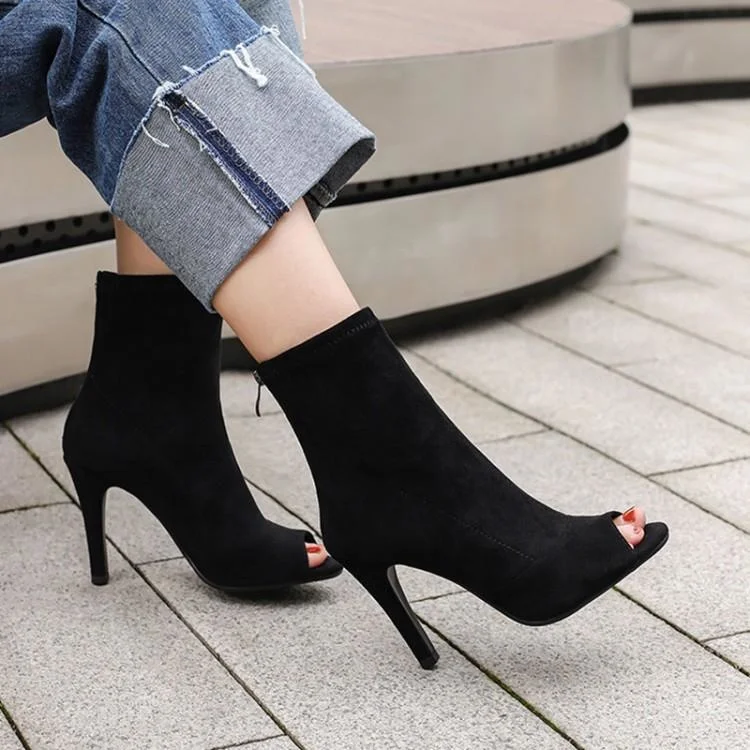 

2022 new elastic socks boots women's thin heel catwalk dance high heels sexy open toe cool boots thin fish mouth boots