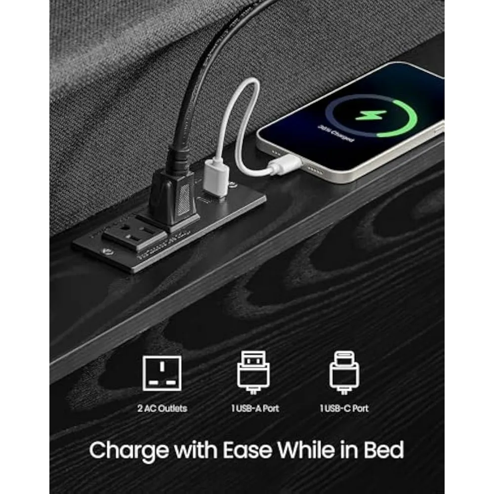 Queen Bed Frame with 51.4-Inch, Bed Frame Queen Size, with 4 Storage Drawers on Wheels, LED Lights, Charging Station image 6