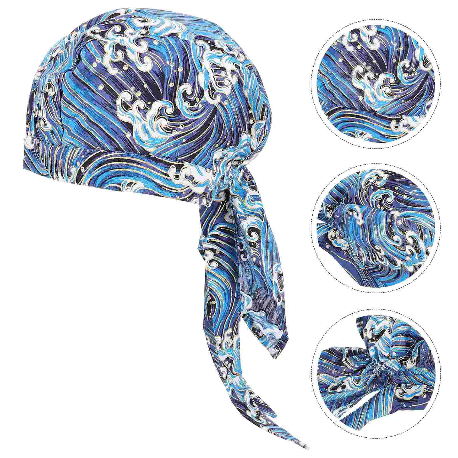 Japanese Restaurant Chef Hat Unisex Wave Pattern Adjustable Kitchen Work Cap Non Fade Comfortable Professional Look Service