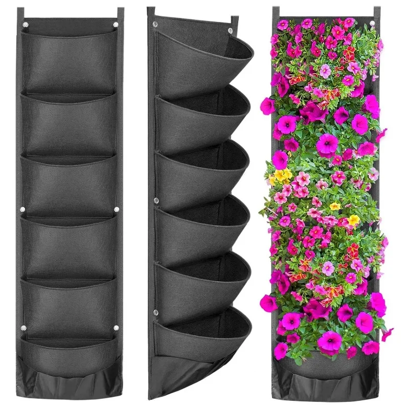 

4/7-Pocket Indoor Outdoor Wall Balcony Vertical Garden Planter Bag with Square Shape and Soft Felt Material