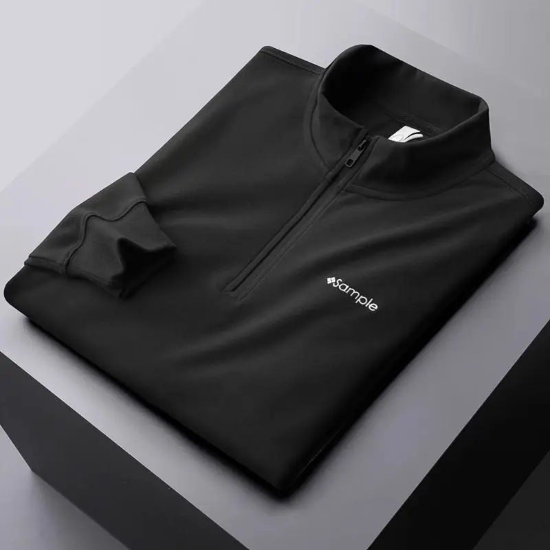 

Autumn and Winter Half Turtleneck Bottoming Shirt Men's Sweatshirt Long-sleeved T-shirt Double-sided Velvet Zipper Top